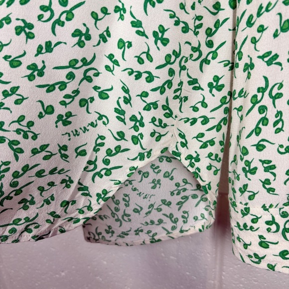 Ganni Leaf Print Crepe Button Down Blouse Top Size 0 Ivory Green Longsleeve - Picture 8 of 14